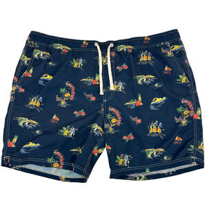 Johnnie O Waikiki Swim Shorts Trunks Hawaiian Hula Surfer Surfing Blue 2XL XXL